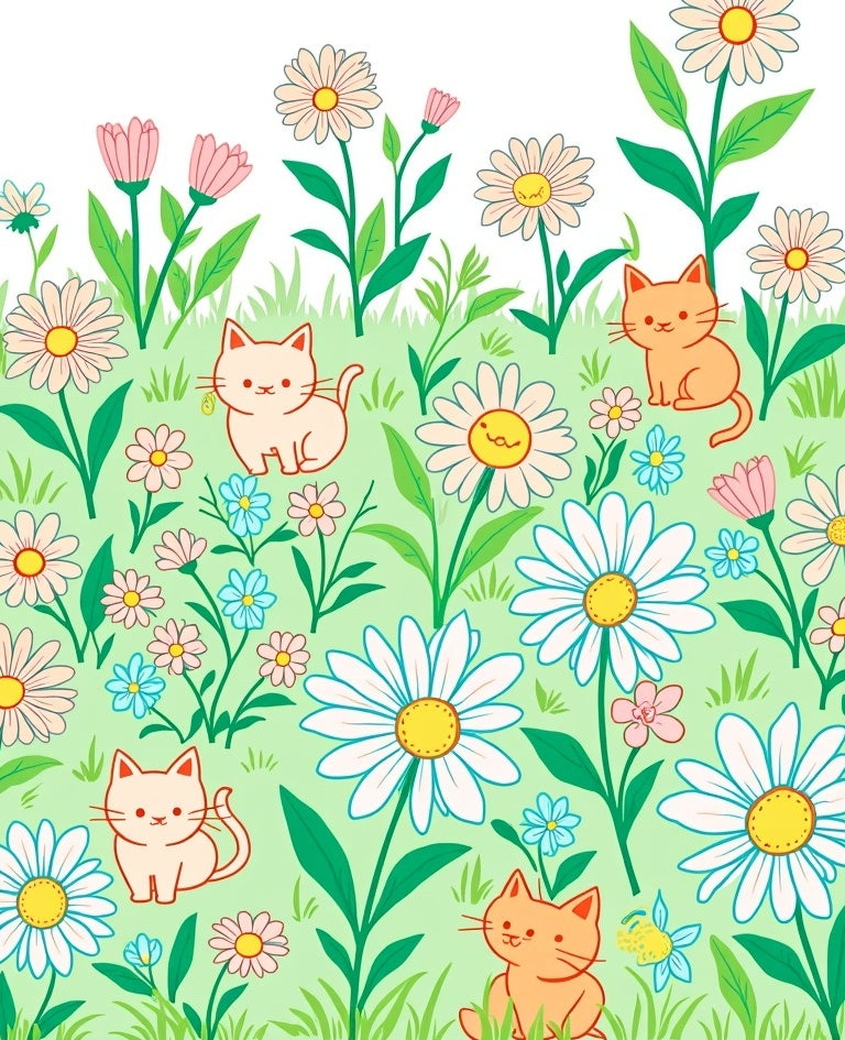 Cute Cats And Daisies Pattern Rug