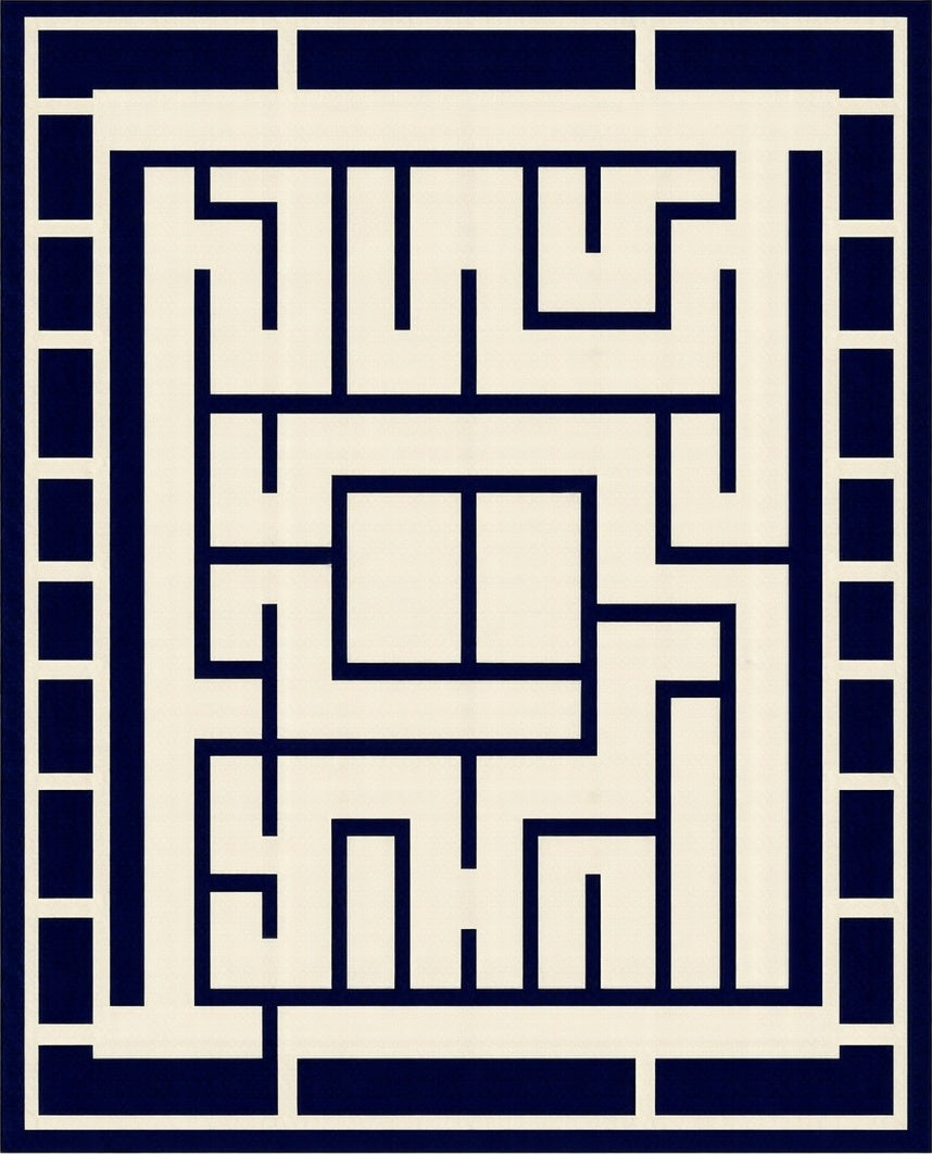 Navy Cream Geometric Maze Pattern Rug