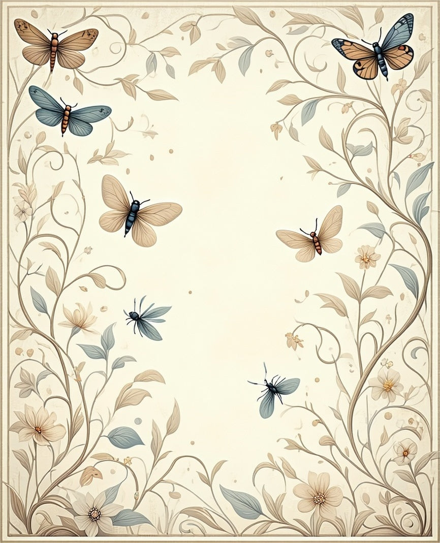 Soft Botanical Butterflies Filigree Design Rug