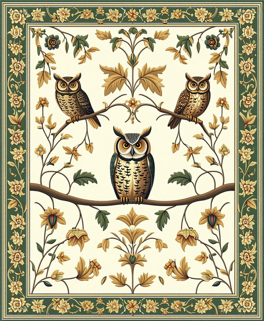 Floral Owl Woodland Animal Design Rug