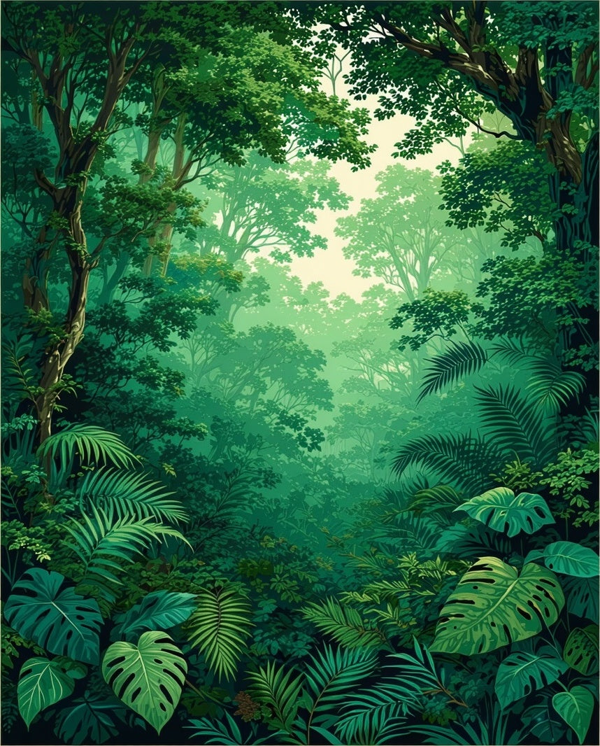 Lush Forest Canopy Tropical foliage Pattern Rug