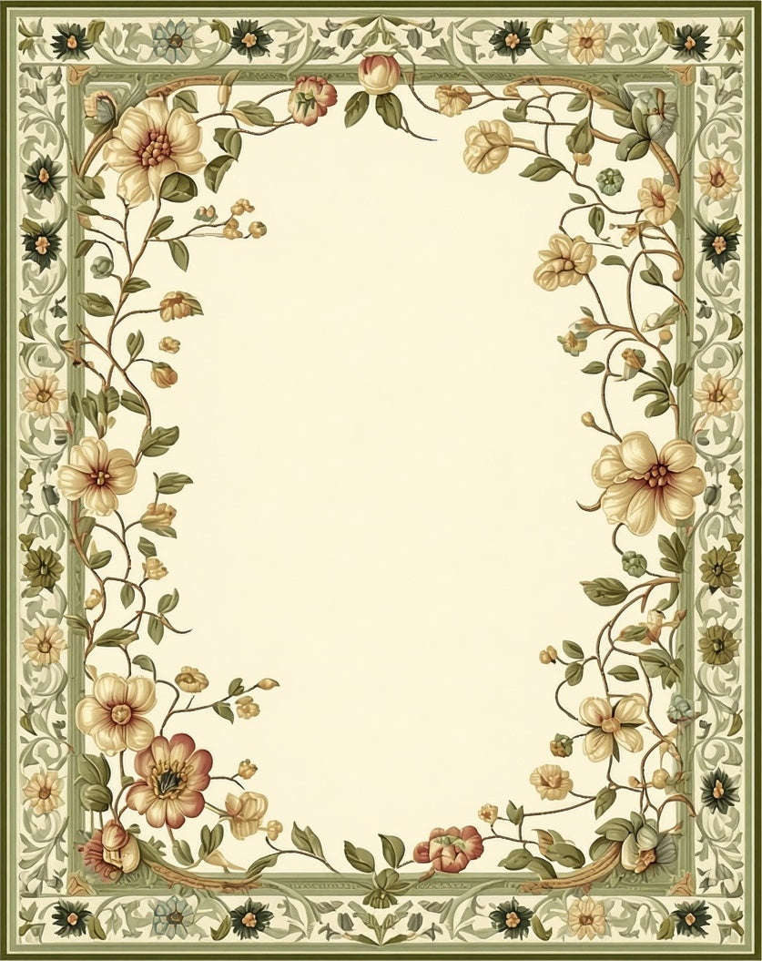 Floral Vine Border Traditional Rug