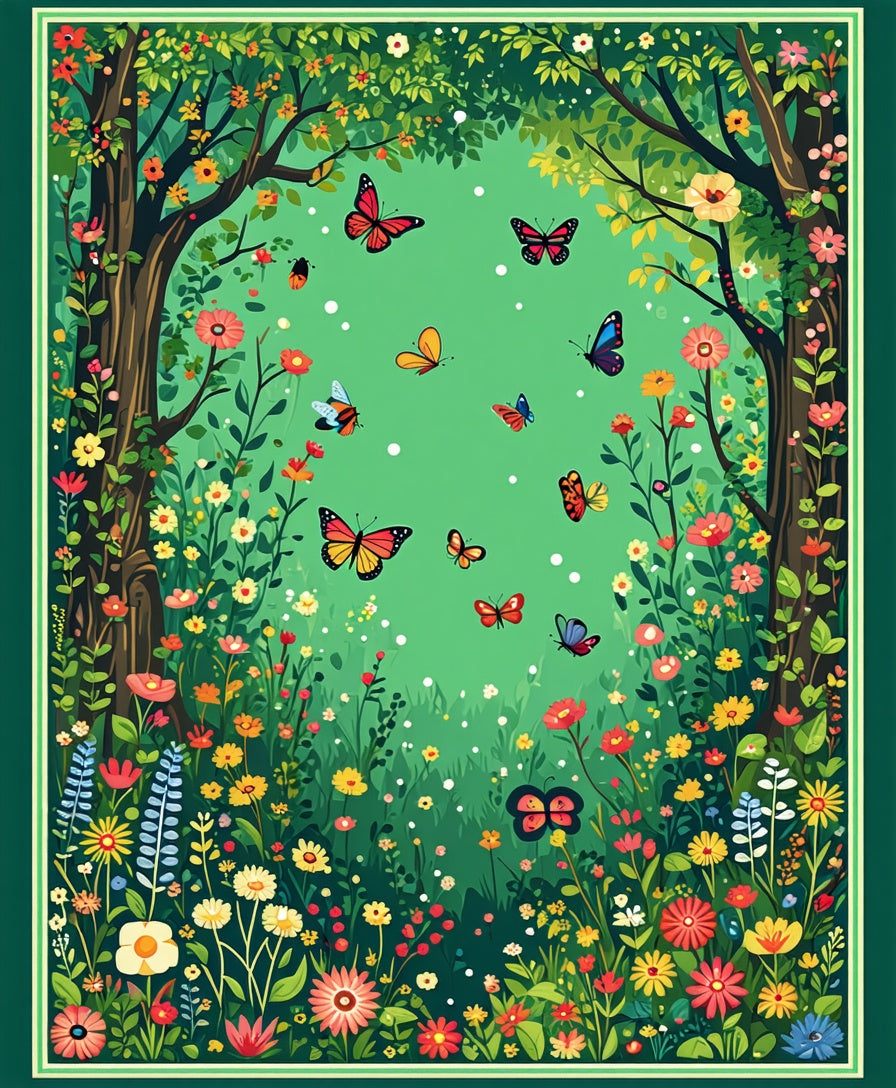 Whimsical Forest Butterfly Garden Rug