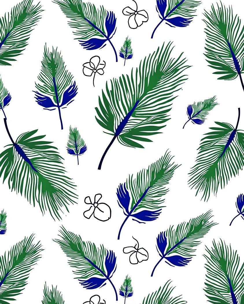 Green Blue Feather Floral Pattern Rug