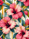 Vibrant Pink Hibiscus Floral Pattern Rug