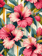 Vibrant Pink Hibiscus Floral Pattern Rug