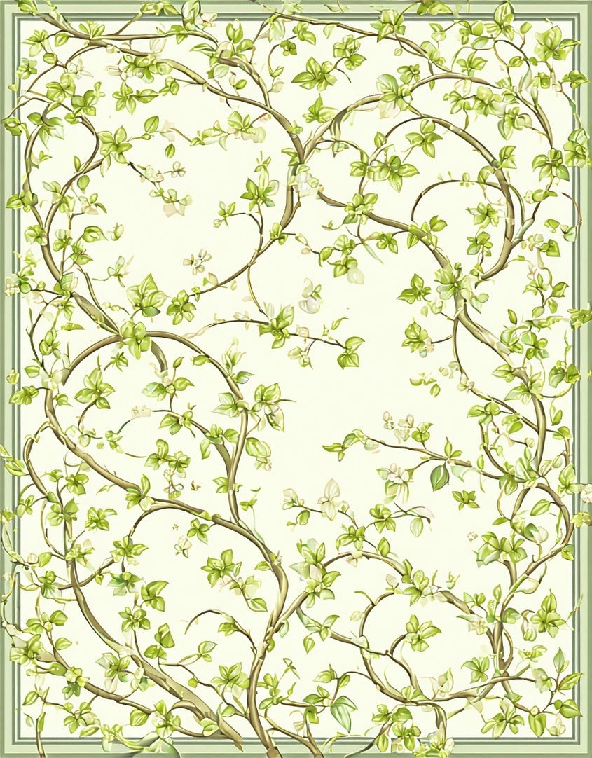 Delicate Vine With Green Leaves Rug