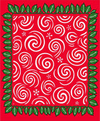 Red White Swirl Snowflakes Holly Border Rug
