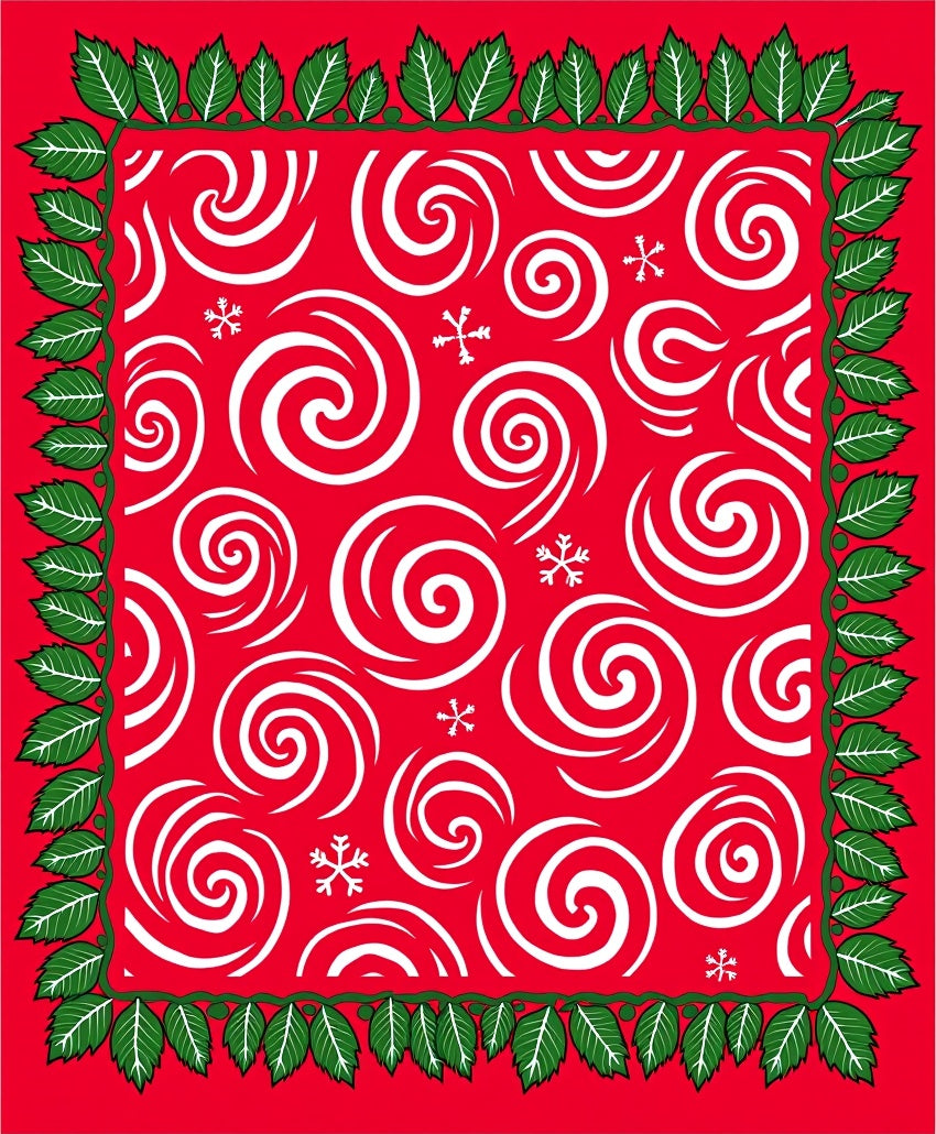 Red White Swirl Snowflakes Holly Border Rug