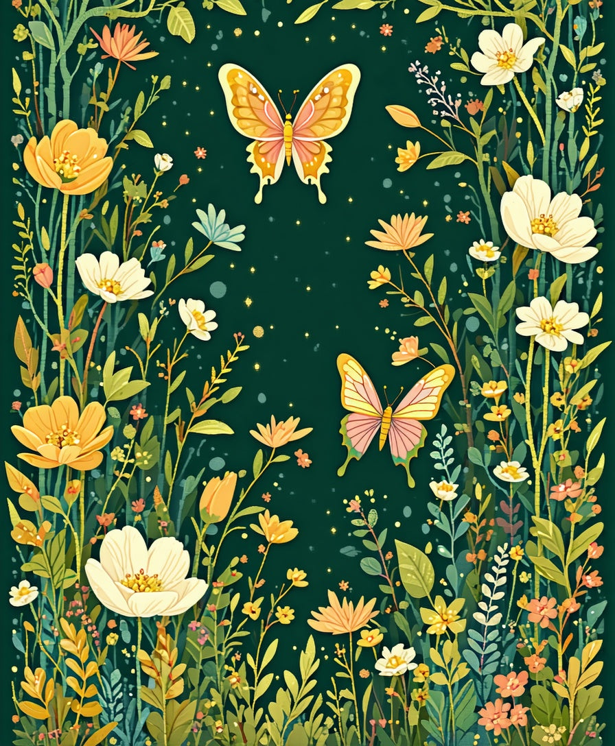 Whimsical Butterflies and Floral Garden Rug