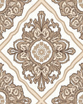 Cream and Brown Damask Pattern Rug