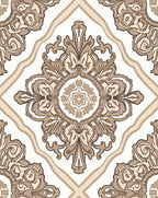 Cream and Brown Damask Pattern Rug