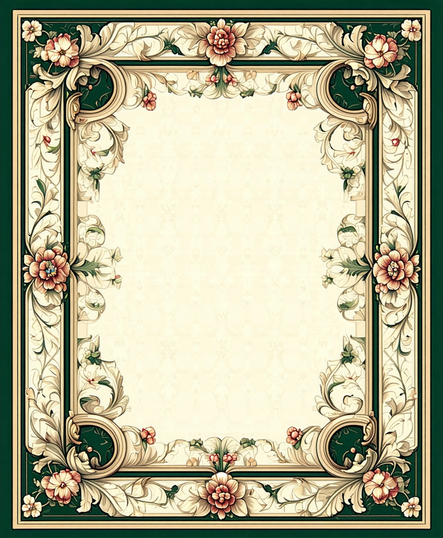 Ornate Floral Scrollwork Frame Design Rug