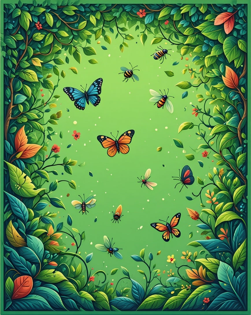 Lush Greenery With Butterflies Bees Rug