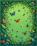 Lush Greenery With Butterflies Bees Rug