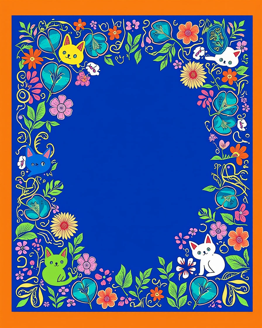 Whimsical Cat Flower Garden Design Rug