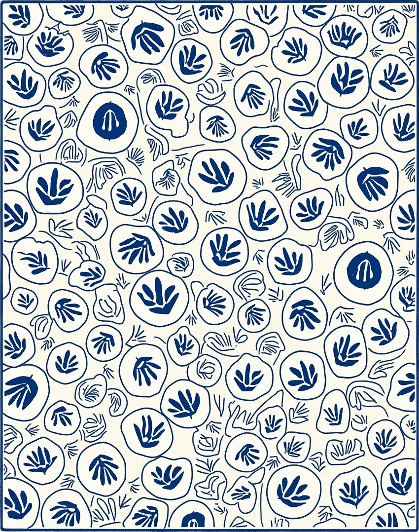 Navy Blue Abstract Botanical Pattern Rug