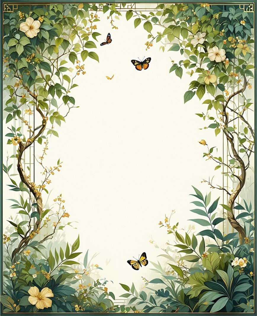 Earthy Greenery Butterfly Nature Print Rug