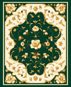 Elaborate Floral Scrollwork Emerald Rug