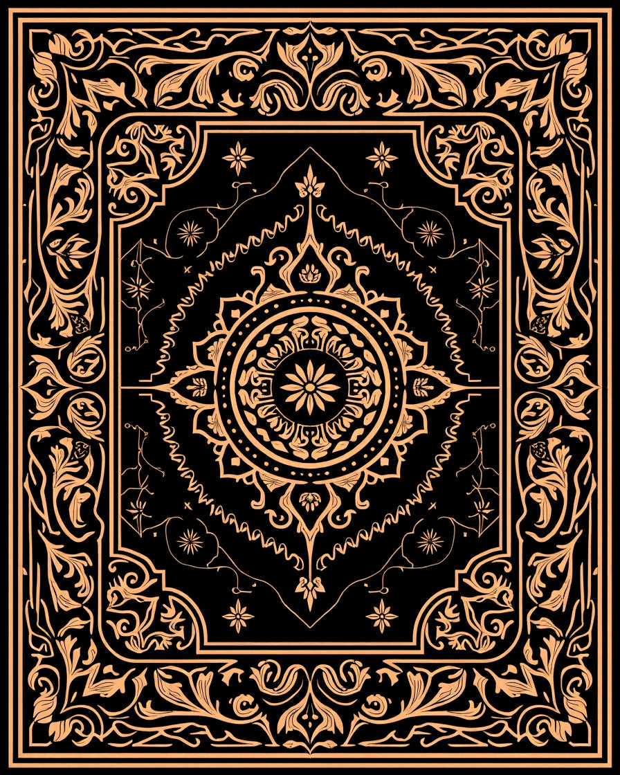 Vintage Floral Medallion Black Gold Rug