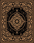 Vintage Floral Medallion Black Gold Rug