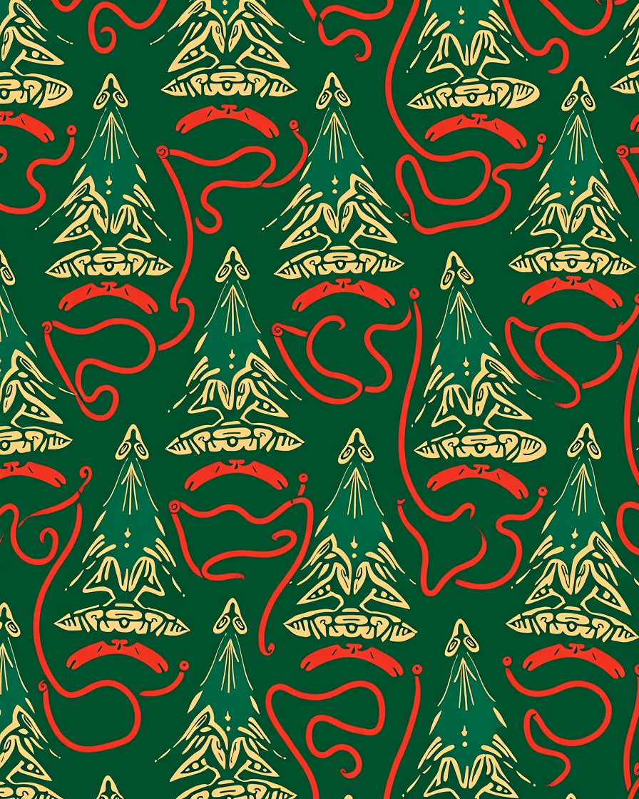 Green Red Gold Christmas Tree Ribbon Rug