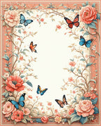 Whimsical Coral Pink Floral Butterfly Garden Rug
