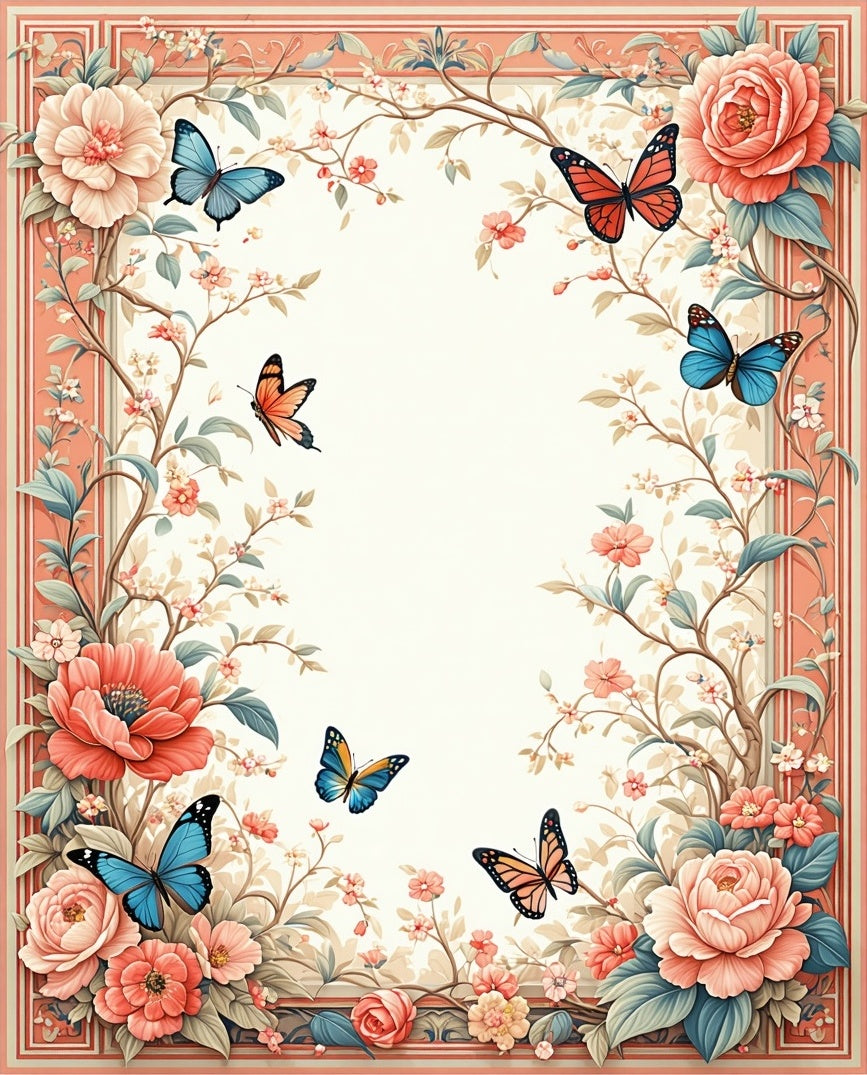 Whimsical Coral Pink Floral Butterfly Garden Rug