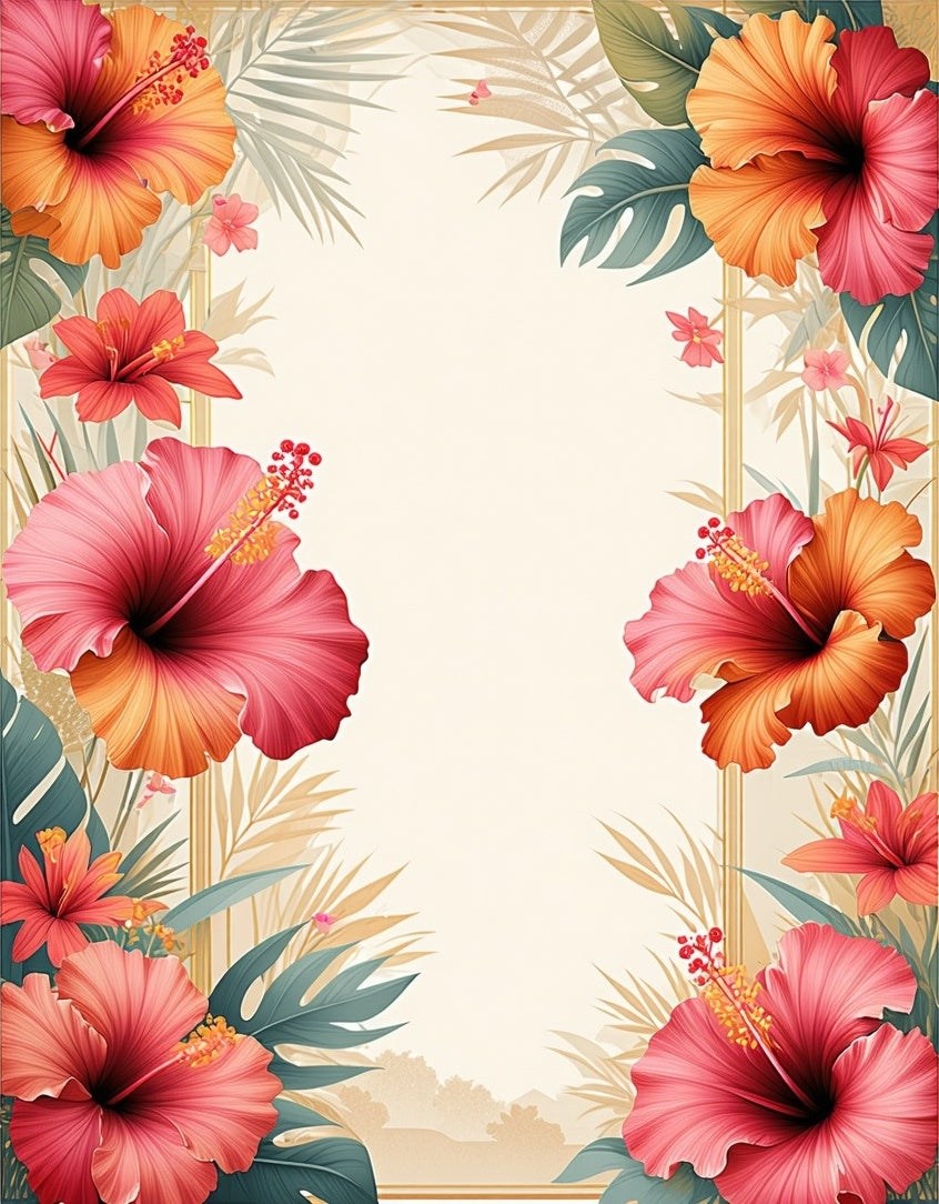 Tropical Hibiscus Floral Border Design Rug