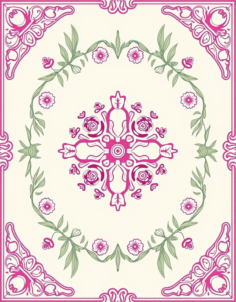 Framed Floral Vine Design Rug