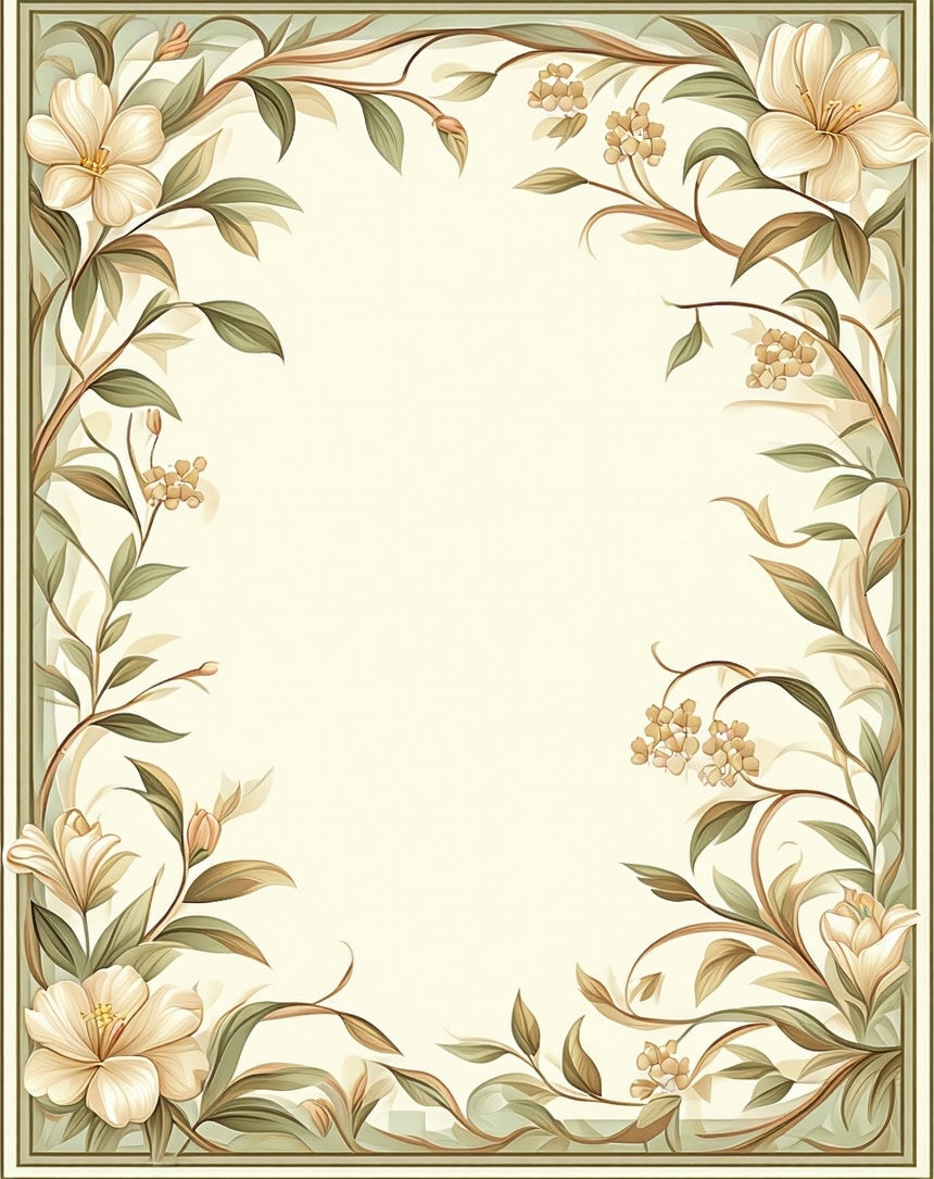 Aesthetic Neutral Floral Border Design Rug