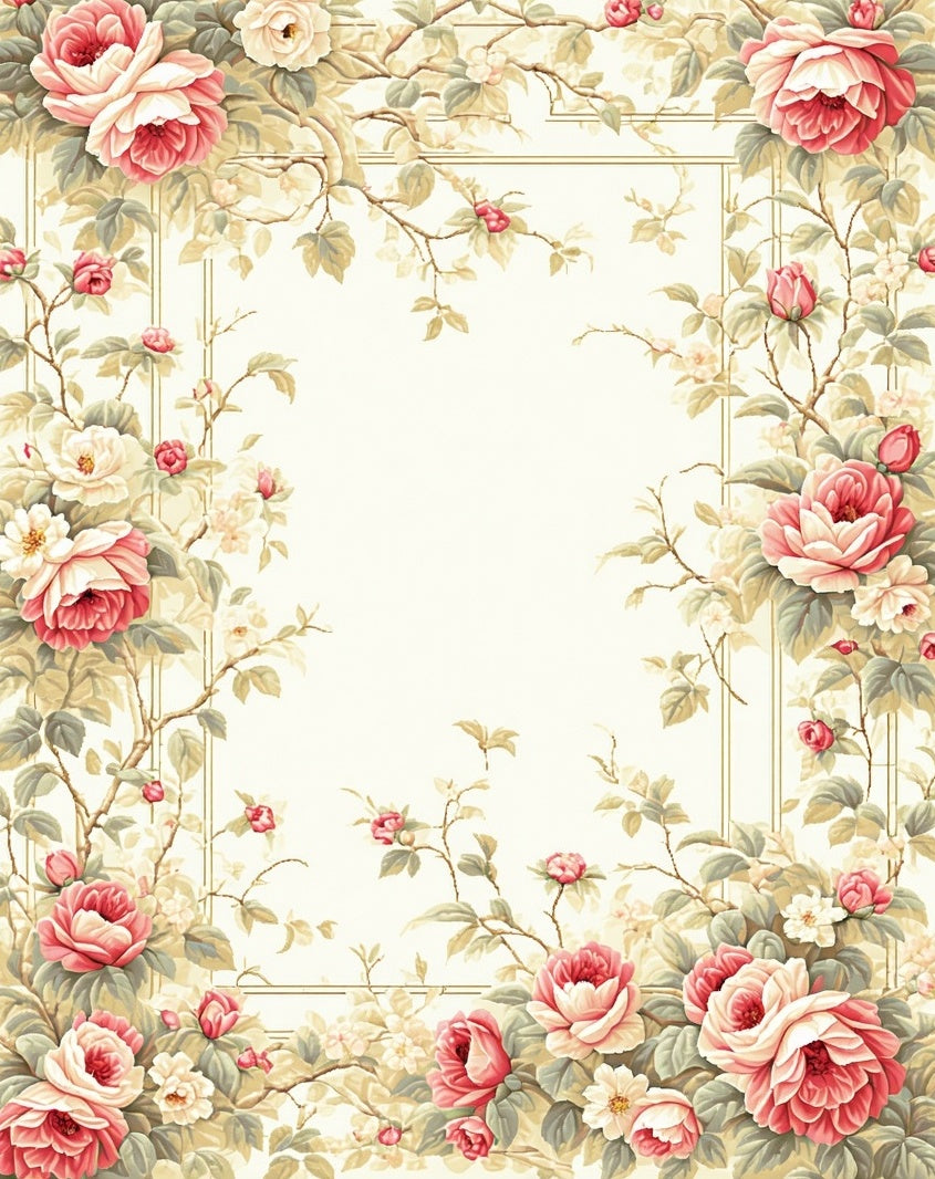 Vintage Floral Garden Border Design Rug
