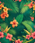 Tropical Hibiscus and Palm Leaf Design Rug