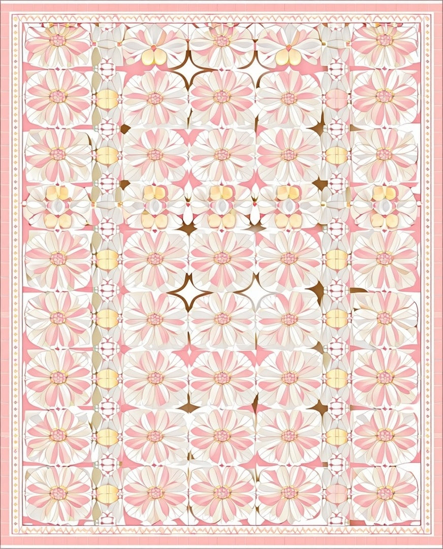 Pink Floral Geometric Tile Design Rug