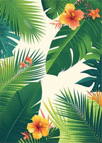 Tropical Paradise Leaf and Hibiscus Print Rug