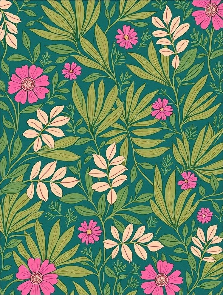 Vibrant Pink Floral Vine Pattern Rug
