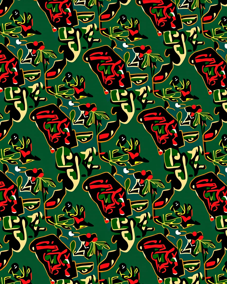 Abstract Crimson Green Organic Forms Rug