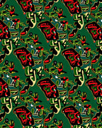 Abstract Crimson Green Organic Forms Rug