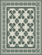 Dark Green Scrollwork Border Medallion Rug