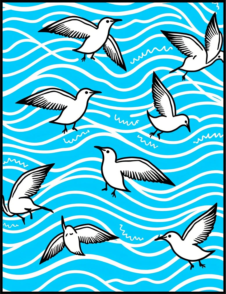 Coastal Seagulls On Blue Waves Design Rug