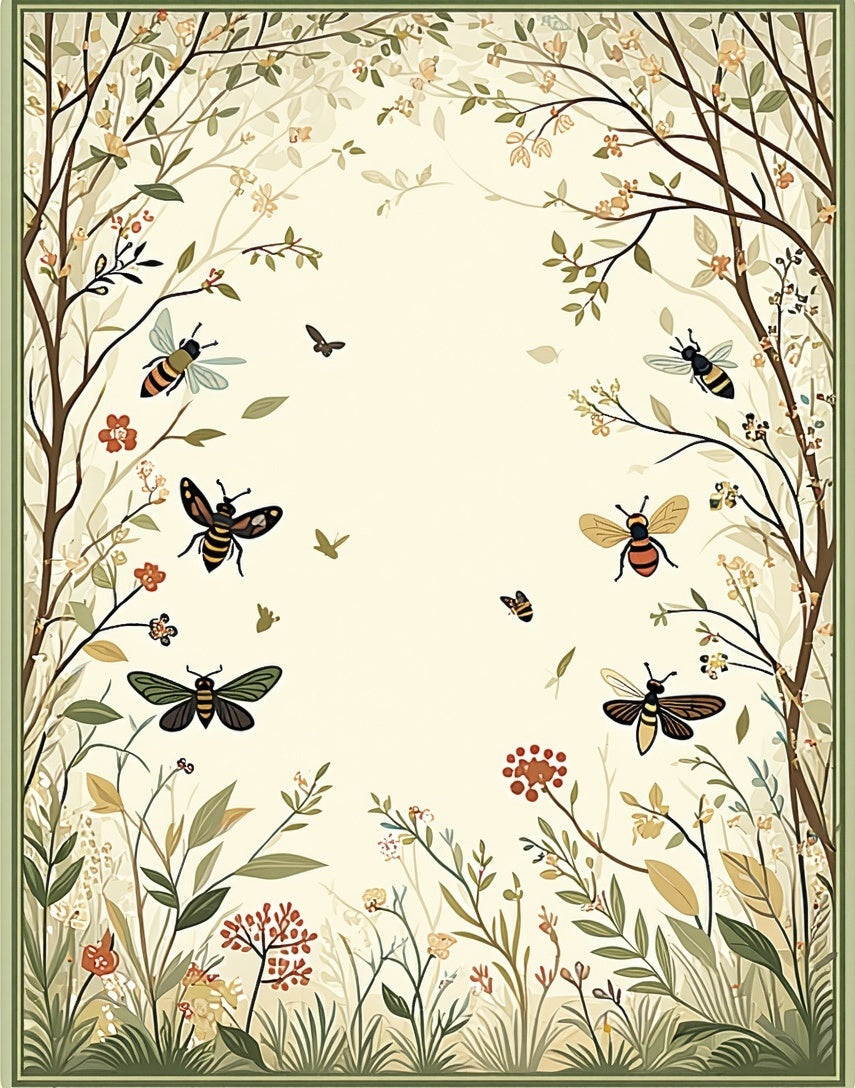 Nature Garden Bee Blossom Pattern Rug
