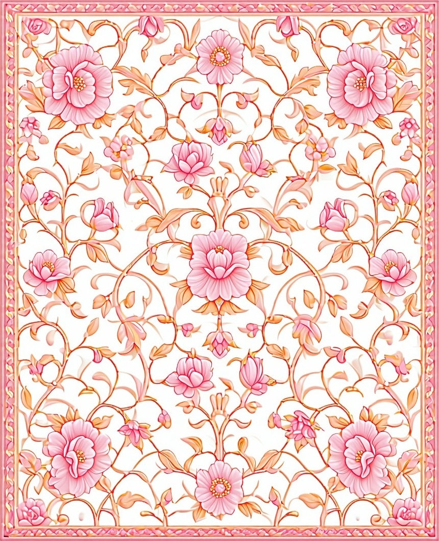 Pink Floral Vine Intricate Pattern Rug
