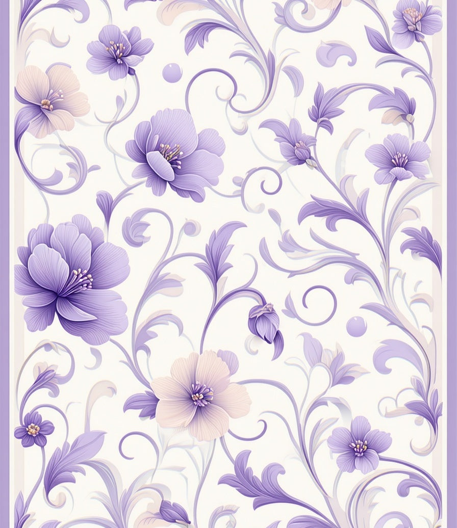 Lavender Floral Swirls Pattern Rug