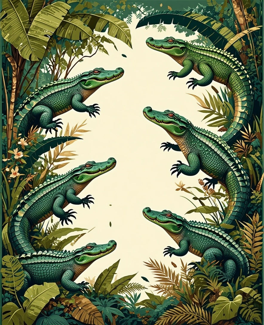 Alligators and Jungle Foliage Design Rug