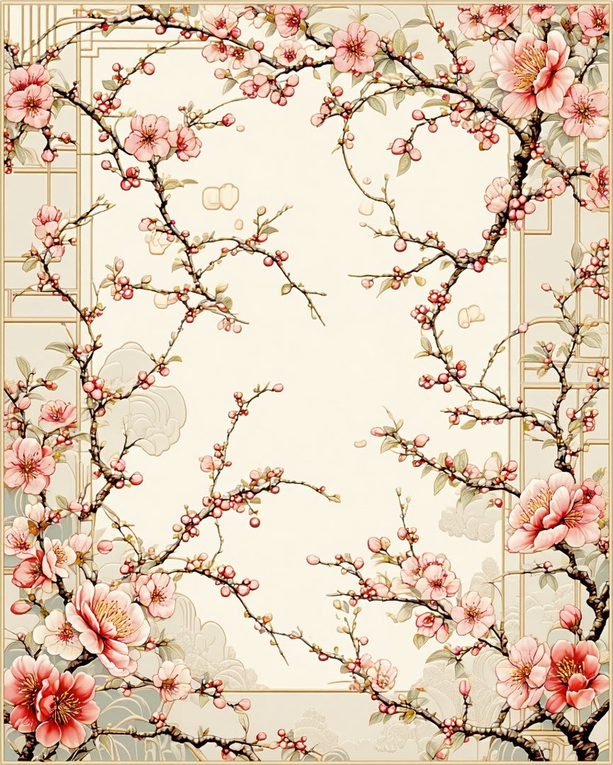 Elegant Pink Blossoms Delicate Floral Pattern Rug