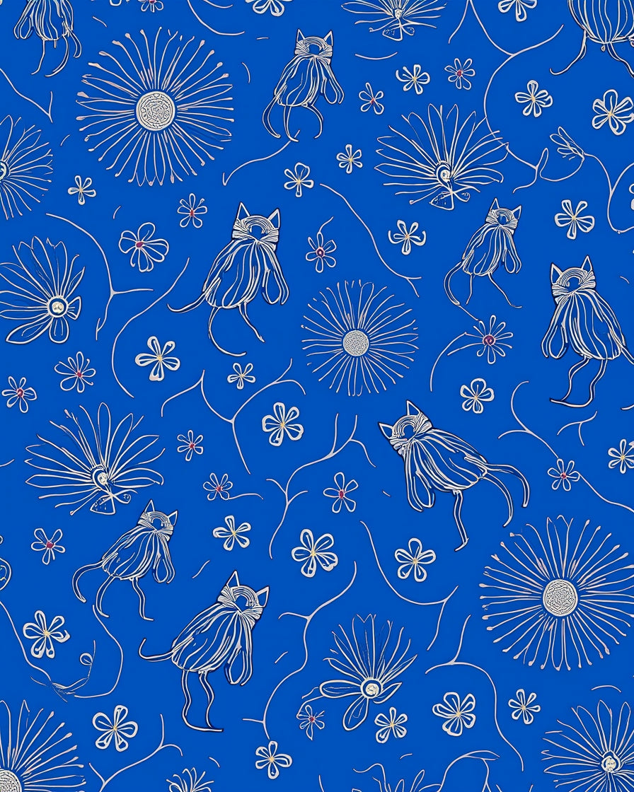 Whimsical Cat Floral Design Rug