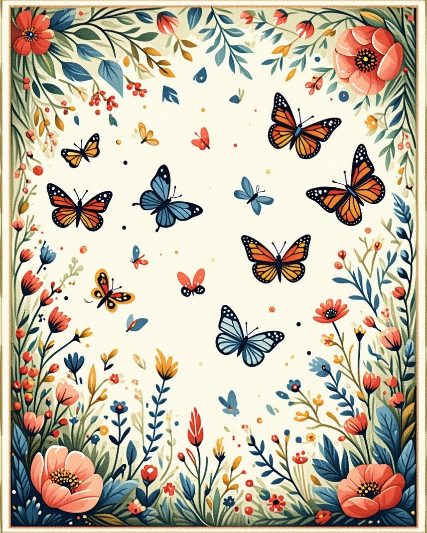 Whimsical Butterflies Floral Garden Rug
