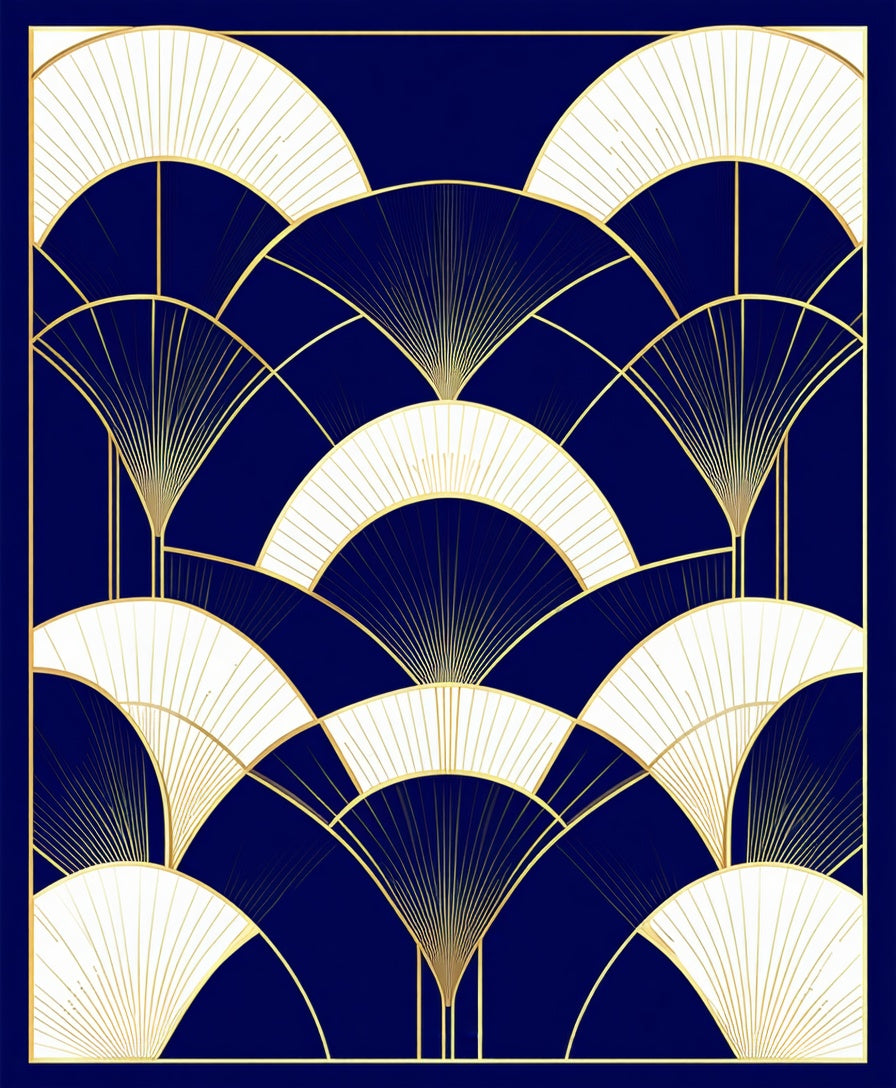 Navy Gold Art Deco Fan Rug