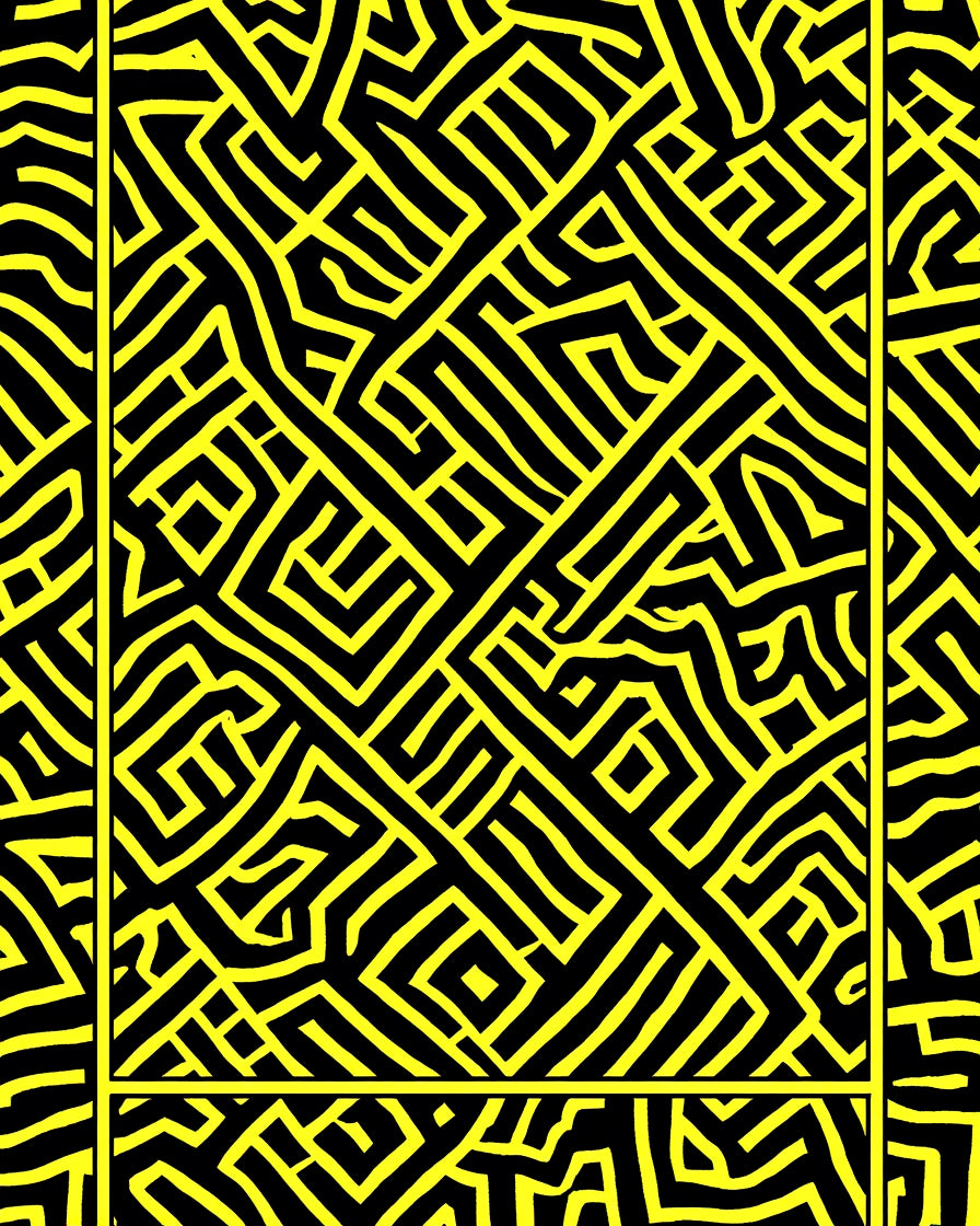 Bold Yellow Black Abstract Pattern Rug