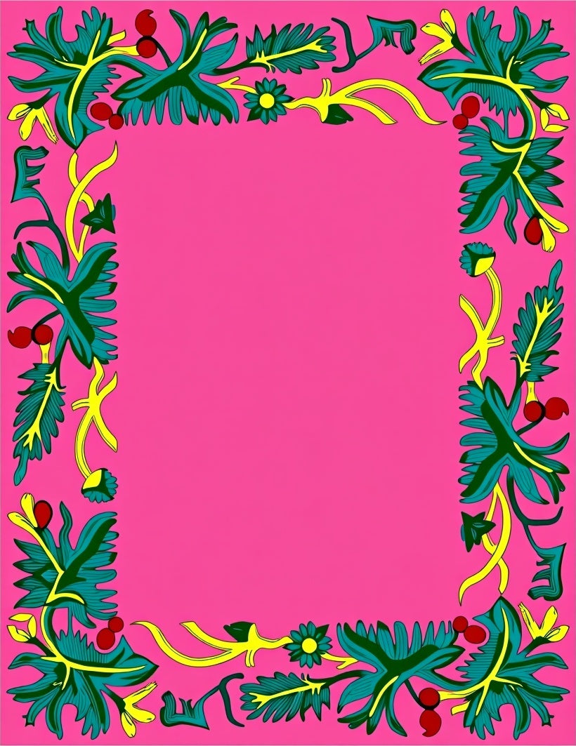 Vibrant Pink Foliage Flower Vine Rug
